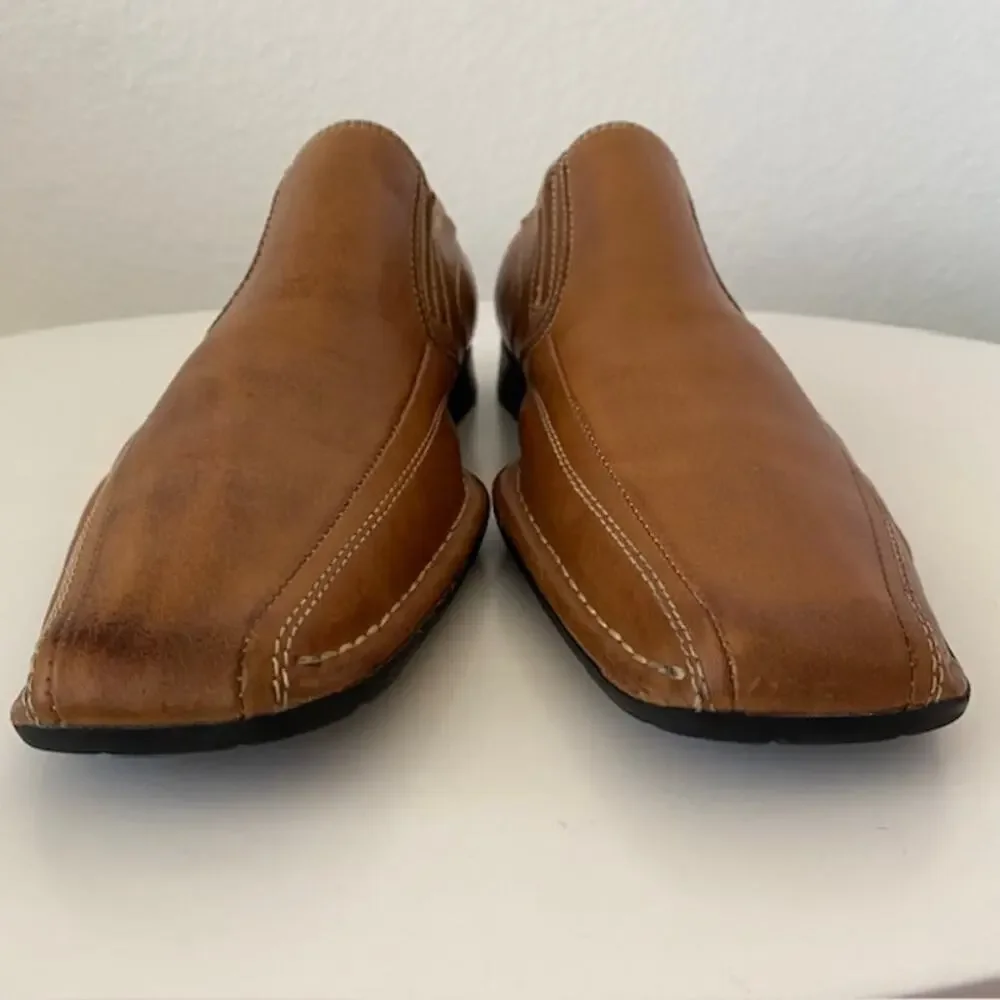 Aldo Loafers Cognac Brown Leather Slip-On Side Stretch Men's 41 (US 8)‎
